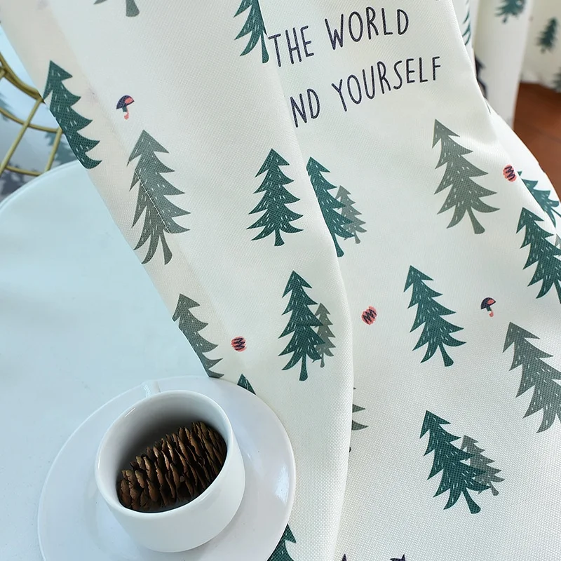 Nordic Style Christmas Milu Deer Animal And Pine Trees Print Bedroom Curtains Cartoon Plant Printed blackout thick Curtain