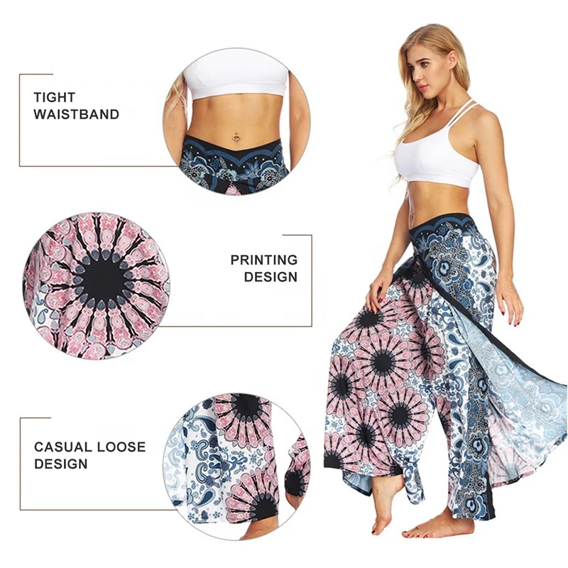 Womens Bohemian Yoga Pants Thailand Indonesian Hippie Split Trousers Gypsy Costume Boho Clothing Palazzo Pants