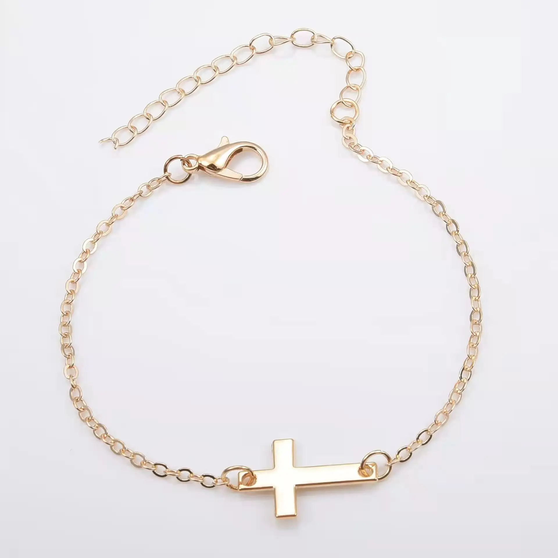 Cheap wholesale adjustable gold thin chain bracelet jesus jewelry women cross bracelet