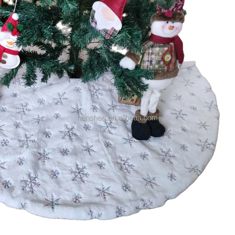 Sublimation Blank Christmas Tree Skirt with Sequin Snowflake Embroidery for Holiday Home Decoration