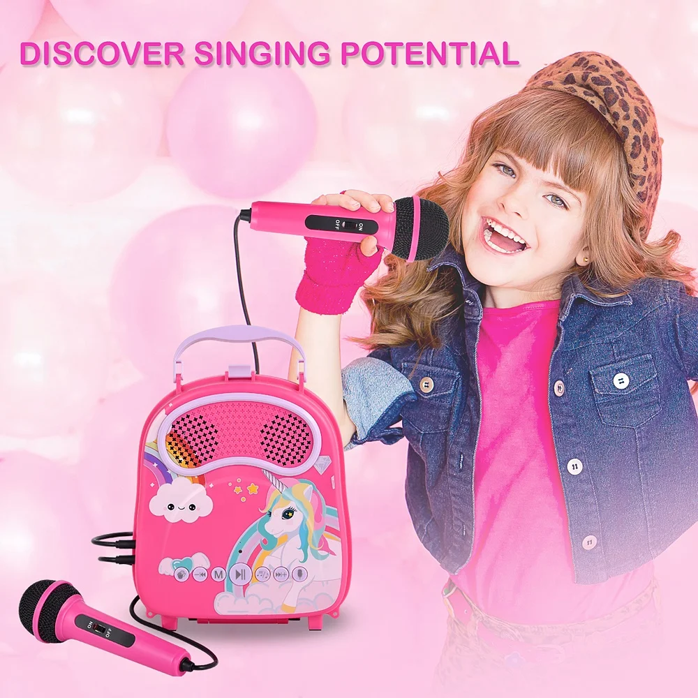 New Arrival Child Toy Musical Instrument Music Electric Player Toy 2 Microphone Kids Karaoke Wireless Microphone Speaker