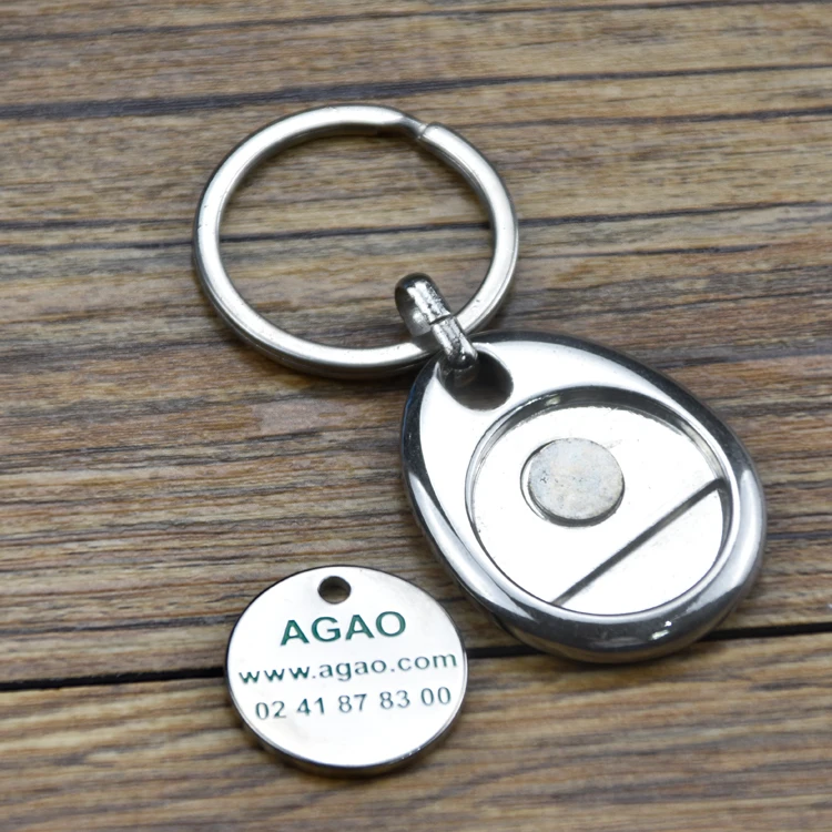 Supermarket Trolley Key Chain Token Shopping Cart Solver Chip Stainless Steel Coin Keychain Keyholder