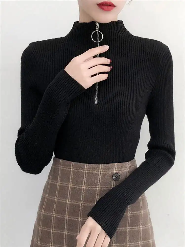 
Ever Fashion Knited Sweaters White High Neck Sweater for Women with Low Price 