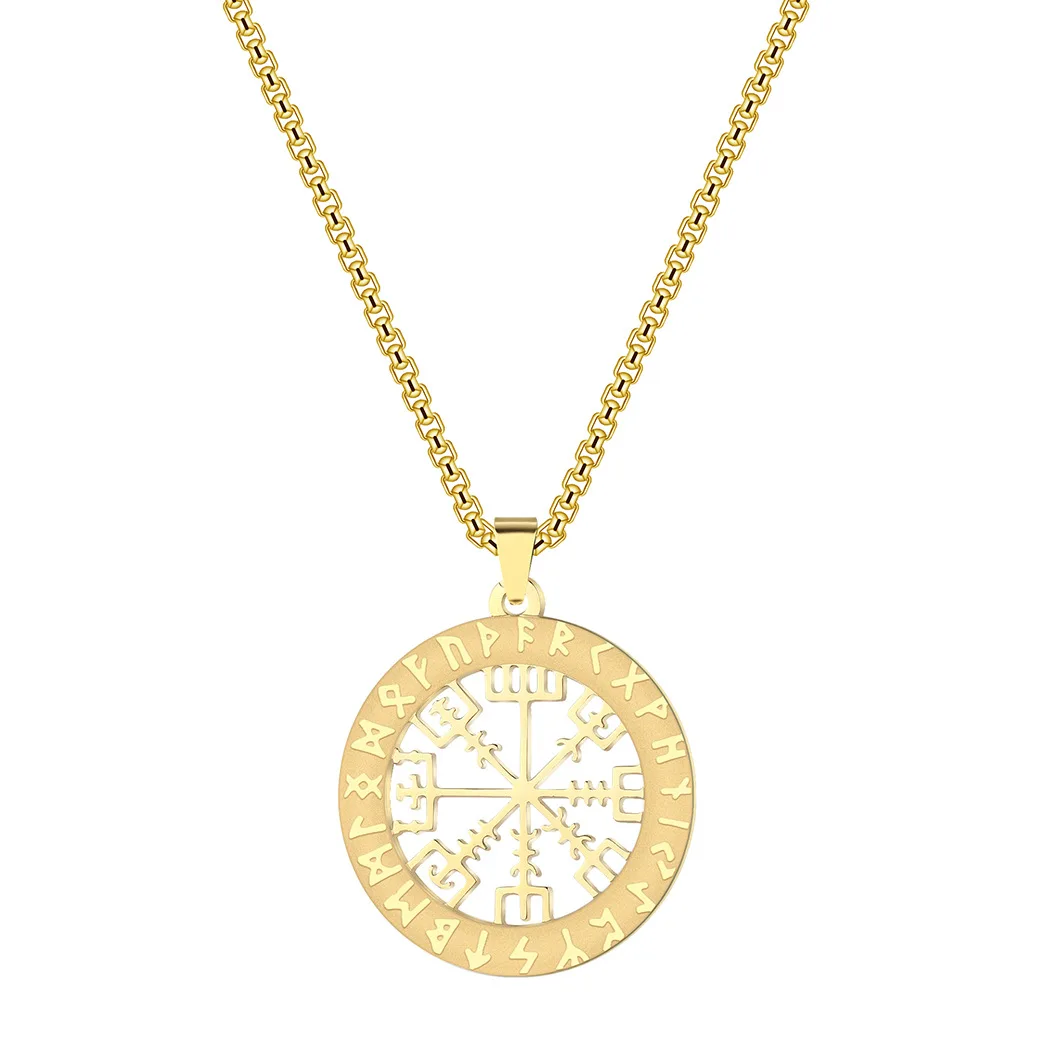Vintage Rune Pirate Compass Slavic Small Compass Pendant Men Alloy Necklace Jewelry