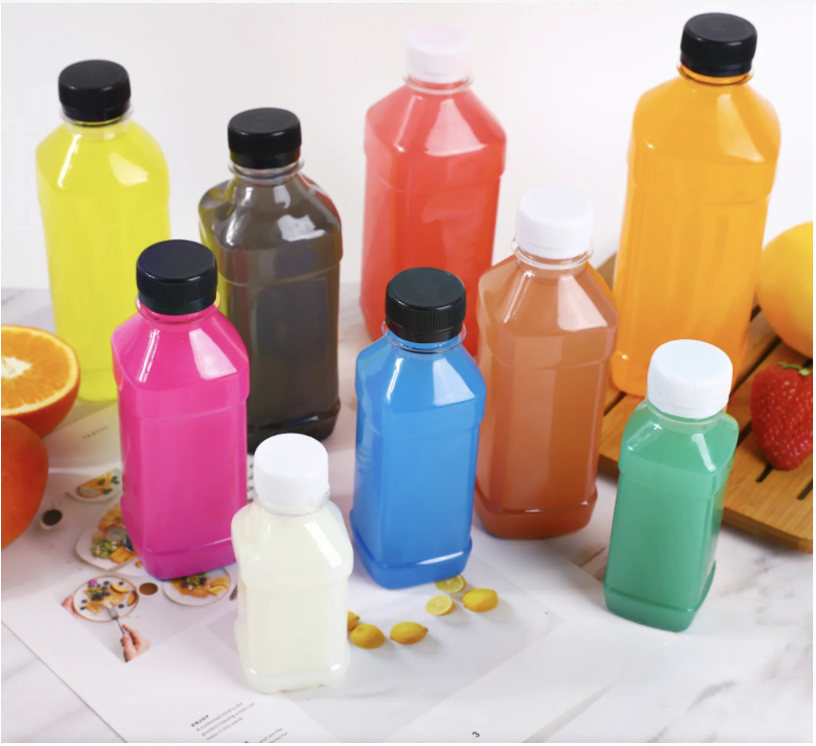 32 OZ 16 OZ 12 OZ 8 OZ Clear Plastic Beverage Bottle Juicer Containers with Screw Lids