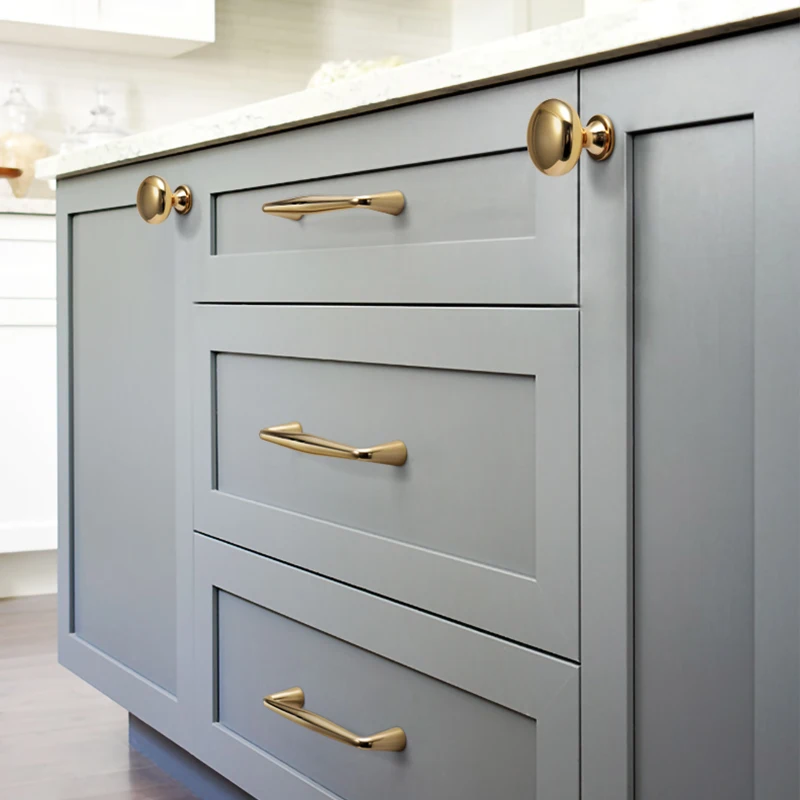 3753 New luxury gold kitchen cabinet pull handle round knobs drawer handles