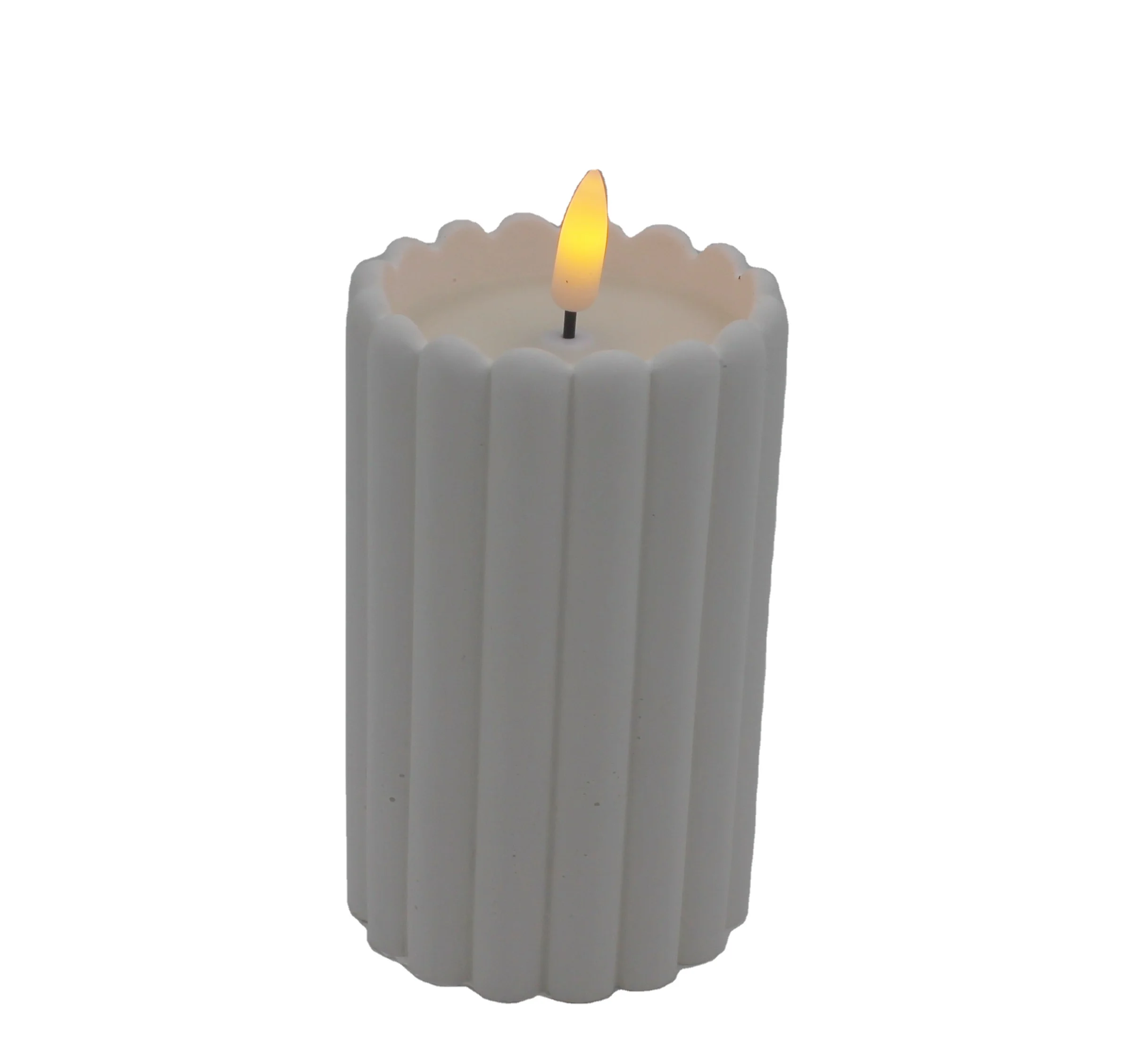 Cement 3D candle with hard stripe surface for home decoration