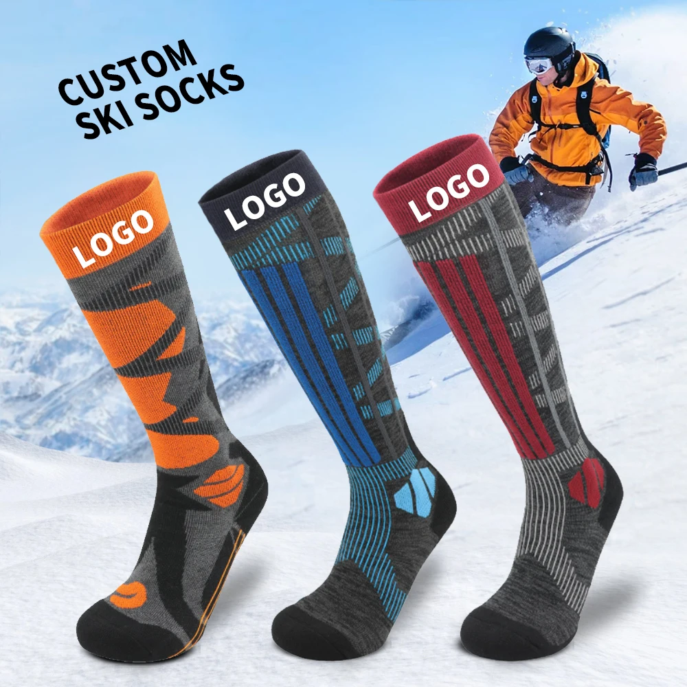 Custom professional non-slip stretch sports socks long knee-high ski socks custom logo