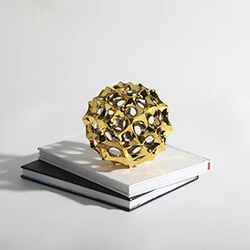 Home desktop decorative ornament accessories coffee table golden iron metal craft hollow ball sphere sculpture