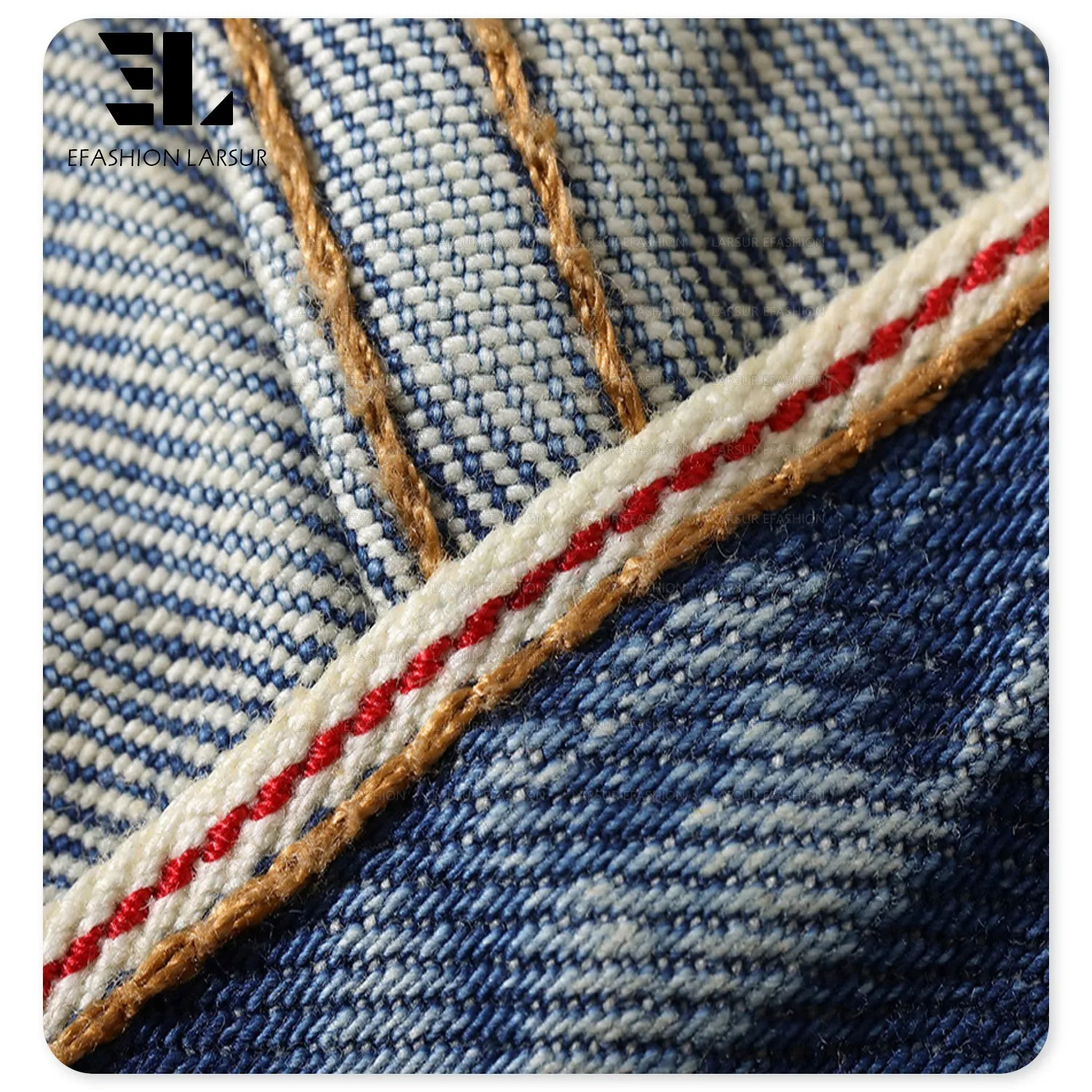 LARSUR Custom denim manufacturer wash selvedge denim flare carpenter jeans patchwork raw edges japanese style salvage denim pant