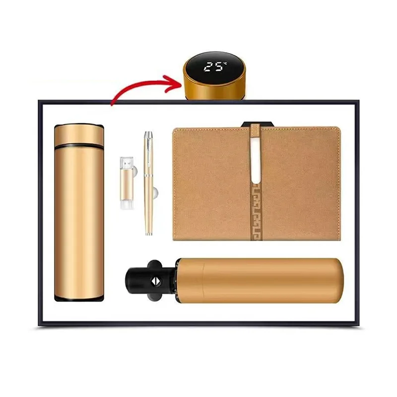 2025 New Design Custom Logo Colorful Corporate Luxury Gift Thermos Cup Notebook Pen Umbrella USB Flash Drive Business Gift Set