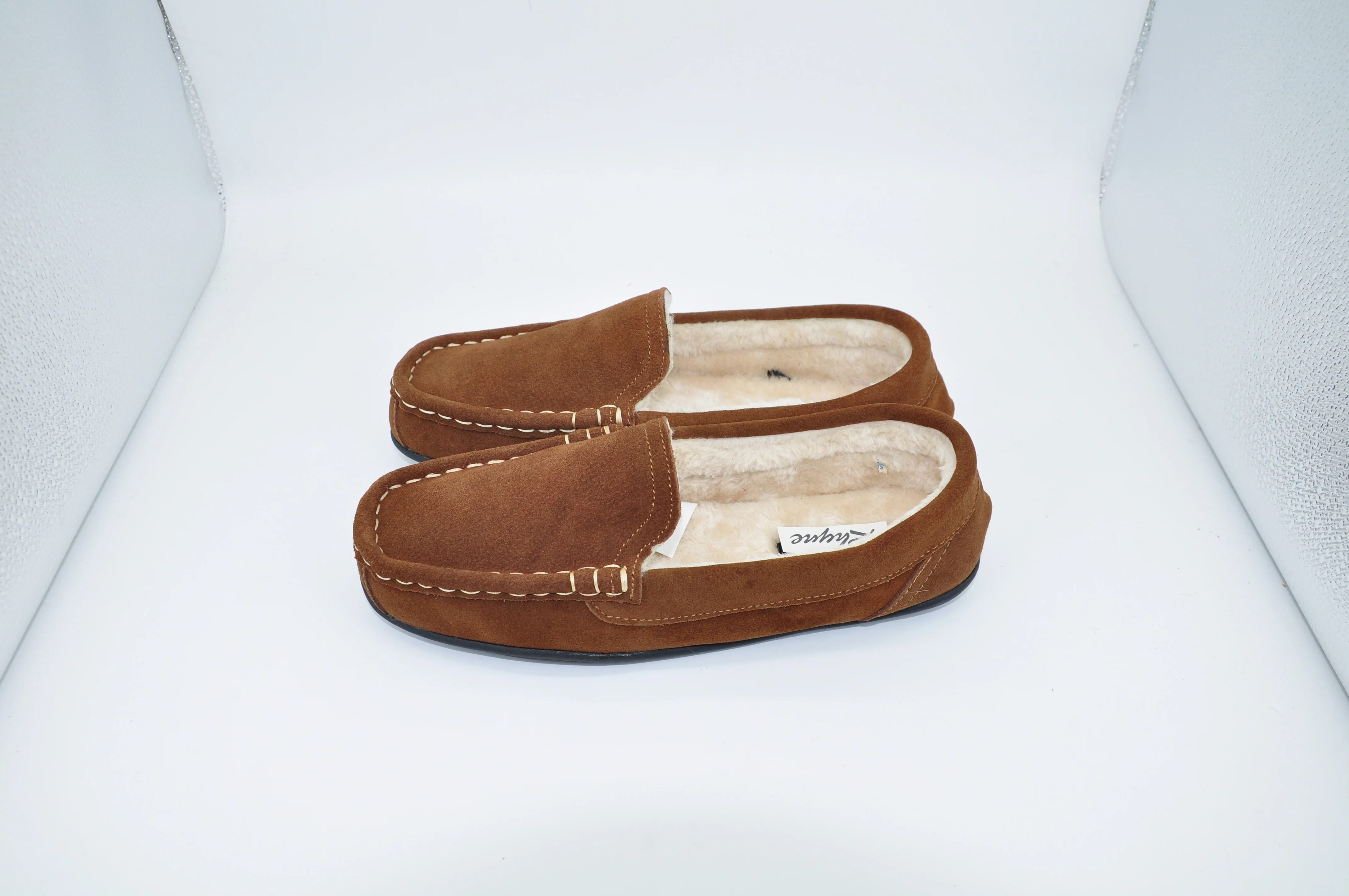 factory wholesale handmade cowsuede fluffy fur winter loafer shoes for men indoor & outdoor  real leather moccasin slippers