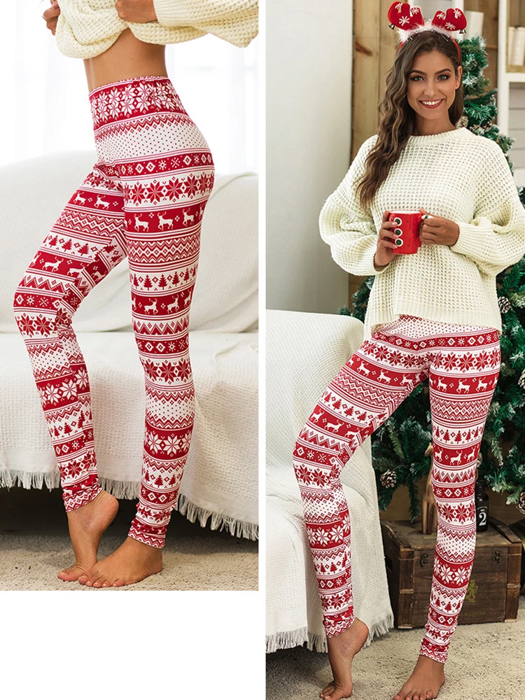 2019 Winter Fashion Christmas Leggings Yoga Leggings Snowflake Reindeer Printing Leggings