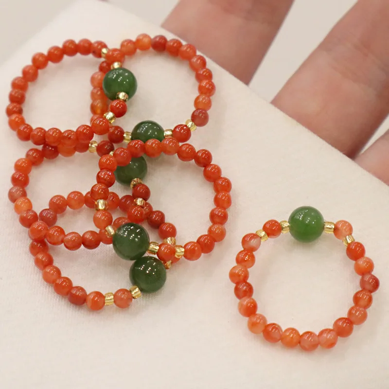 Natural heather red jasper elastic ring female good luck auspicious index finger ring