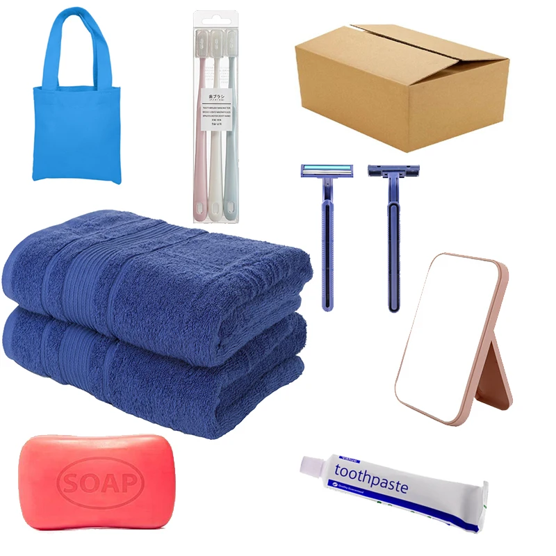 Factory wholesale cheap refugee supplies towel toothbrush toothpaste travel package toiletries kits
