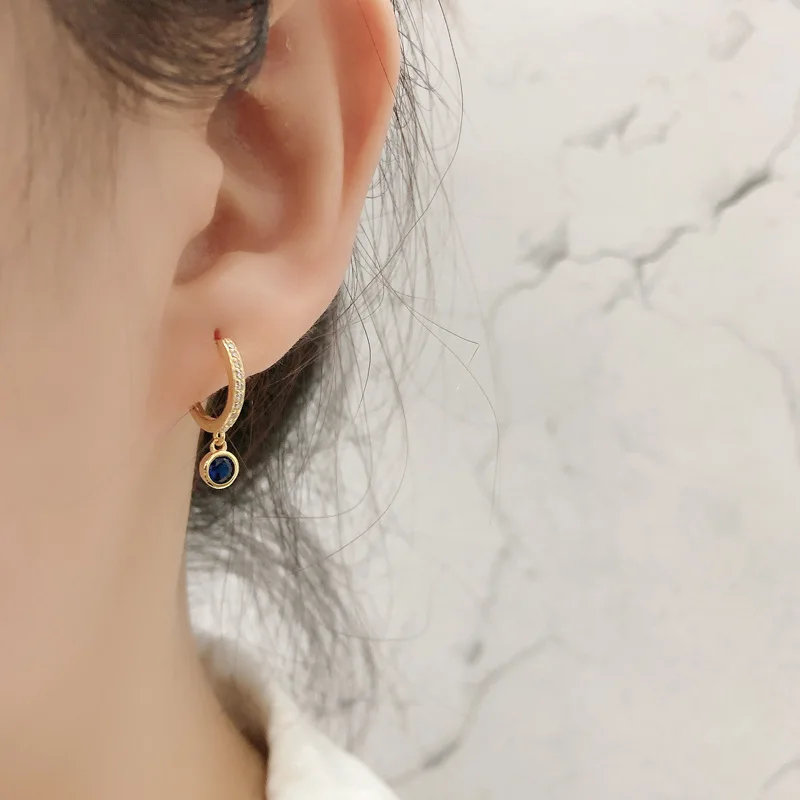 925 sterling silver paved cubic zirconia bezel setting luxury single diamond drop dangly huggie hinged hoop earring for girls