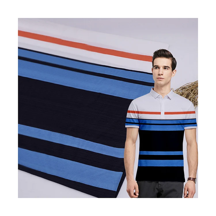 
High quality polo shirt fabric yarn dyed knit fabric 95% cotton blue striped fabric jersey 
