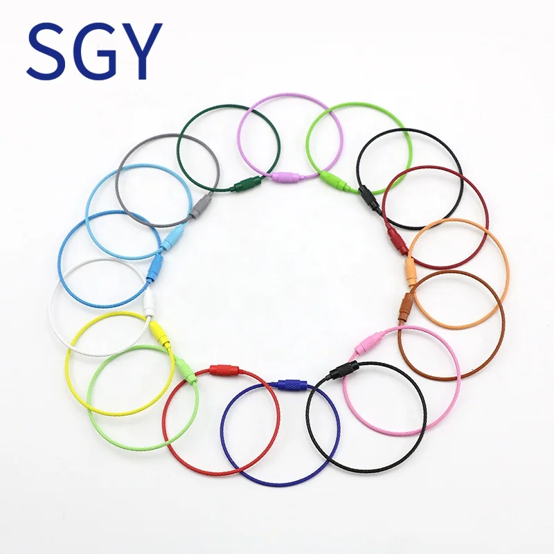 Colorful Screw Locking Stainless Steel Wire Car Keychain Cable Rope Key Holder Keyring Key Chain Rings Cable Outdoor Keychain