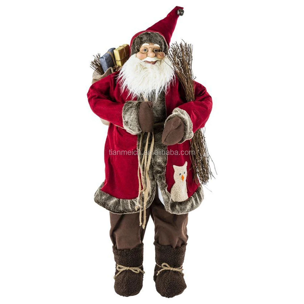 120 cm Standing christmas santa claus doll decoration woods ornament handmade vintage figure xmas items for home decor navidad