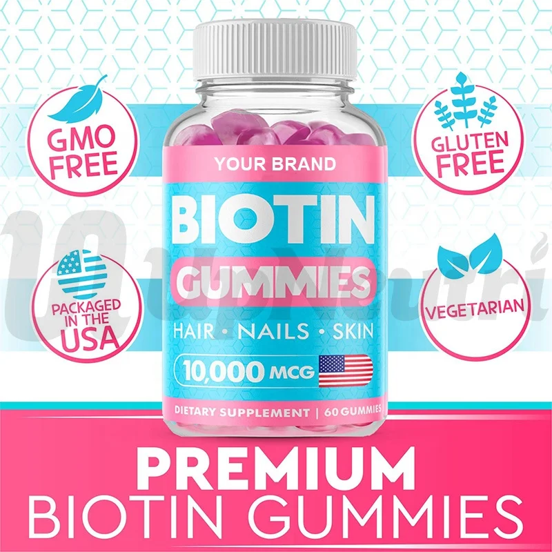 Private Label Biotin Gummies and Vitamins for Fast Hair Growth and Promote Nail and Skin Bear Gummy