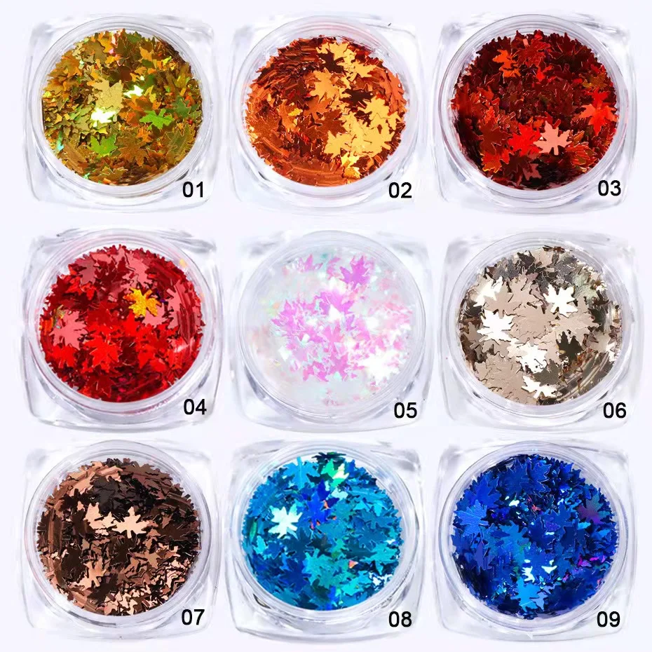 14 Colors Maple Leaves Nail Art Sequins Holographic Glitter Flakes Paillette Fall Leaf Stickers For DIY Nails Autumn Decorations