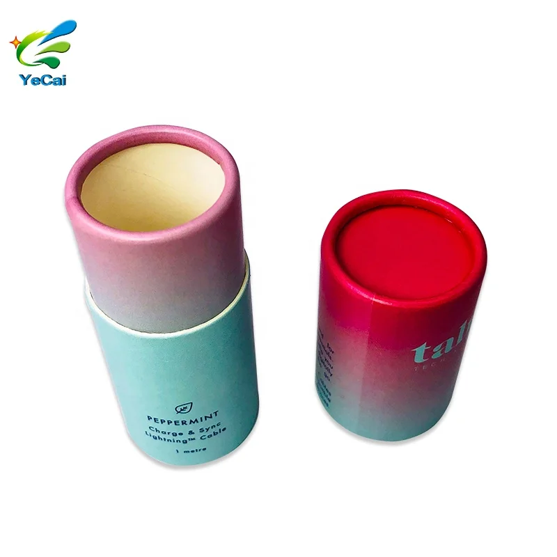 Custom printed eco friendly round cardboard electronic product USB flash drive paper tube packaging for data cable USB