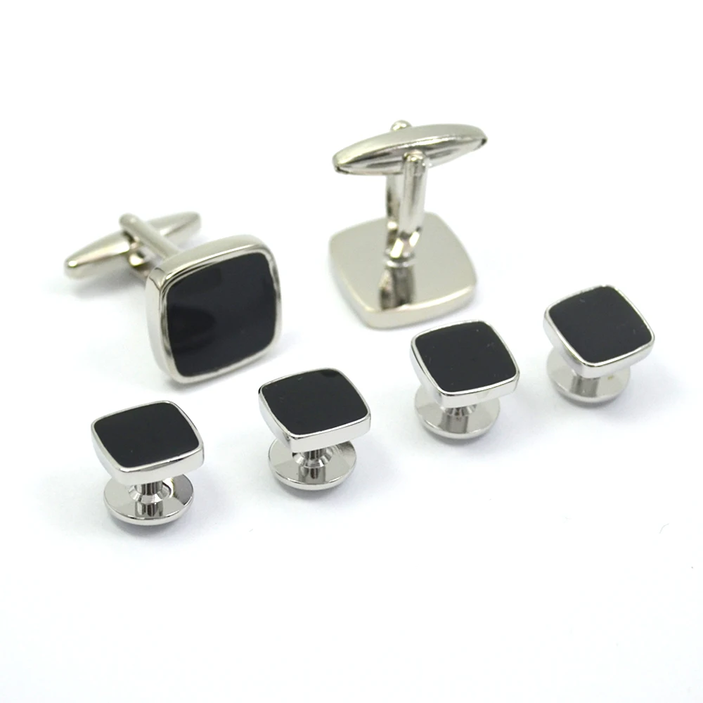 Formal black Silver agate cufflinks set for Tuxedo