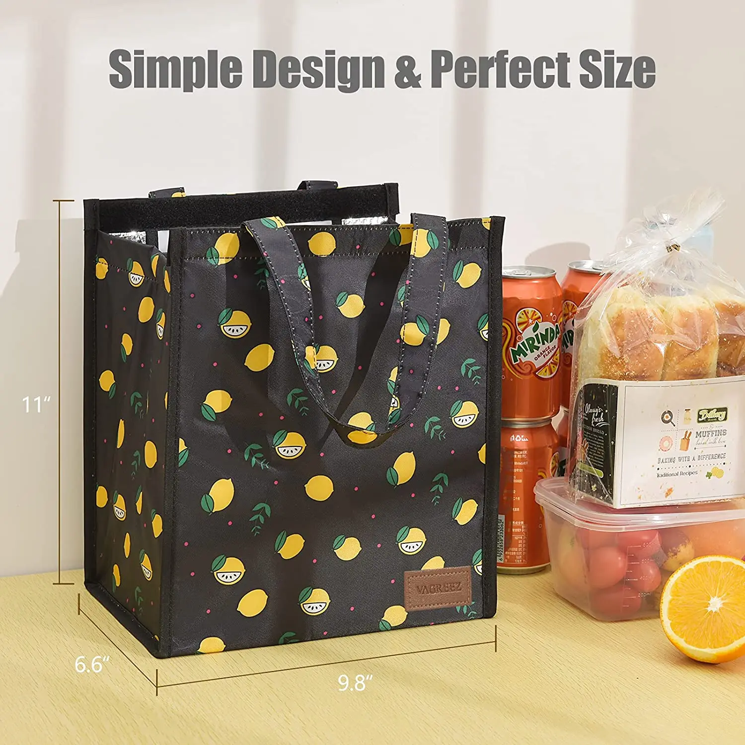 Lunch Bag, Insulated Lunch Bag Large Waterproof Adult Lunch Tote Bag For Women Men, Black Lemon