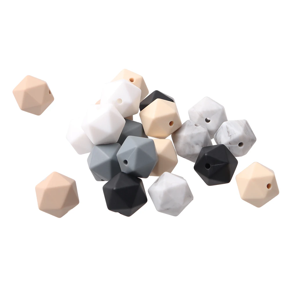 Оптом пищевого класса BPA бесплатные силиконовые жевательные 14 мм lcosahedron бусины игрушки-прорезыватели для