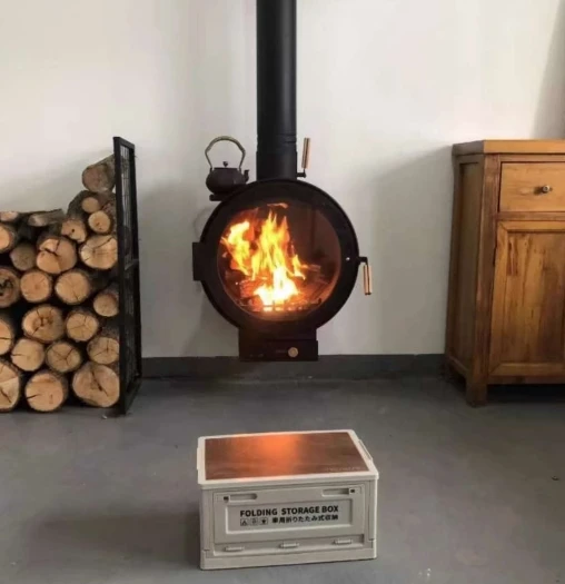 Indoor smokeless wood burning stove round wood fireplace free standing hanging fireplace