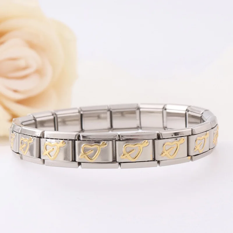 New 18Cm Italian Charm Bracelet Bulk Diy Stainless Steel Heart Italian Charm Bracelet Links