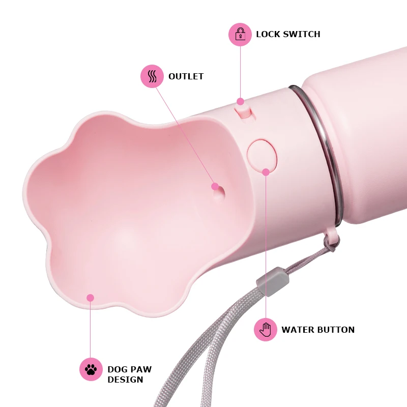 Hot sale 2 in 1 14oz18oz 22oz outdoor travel pet dog stainless steel Leak Proof dog Water Bottle with detachable bowls feeders