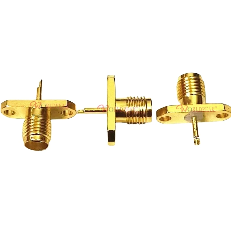 SMA Female Connector Solder Attachment 2 Hole Flange Mount Solder Cup Terminal, .481 inch Hole Spacing