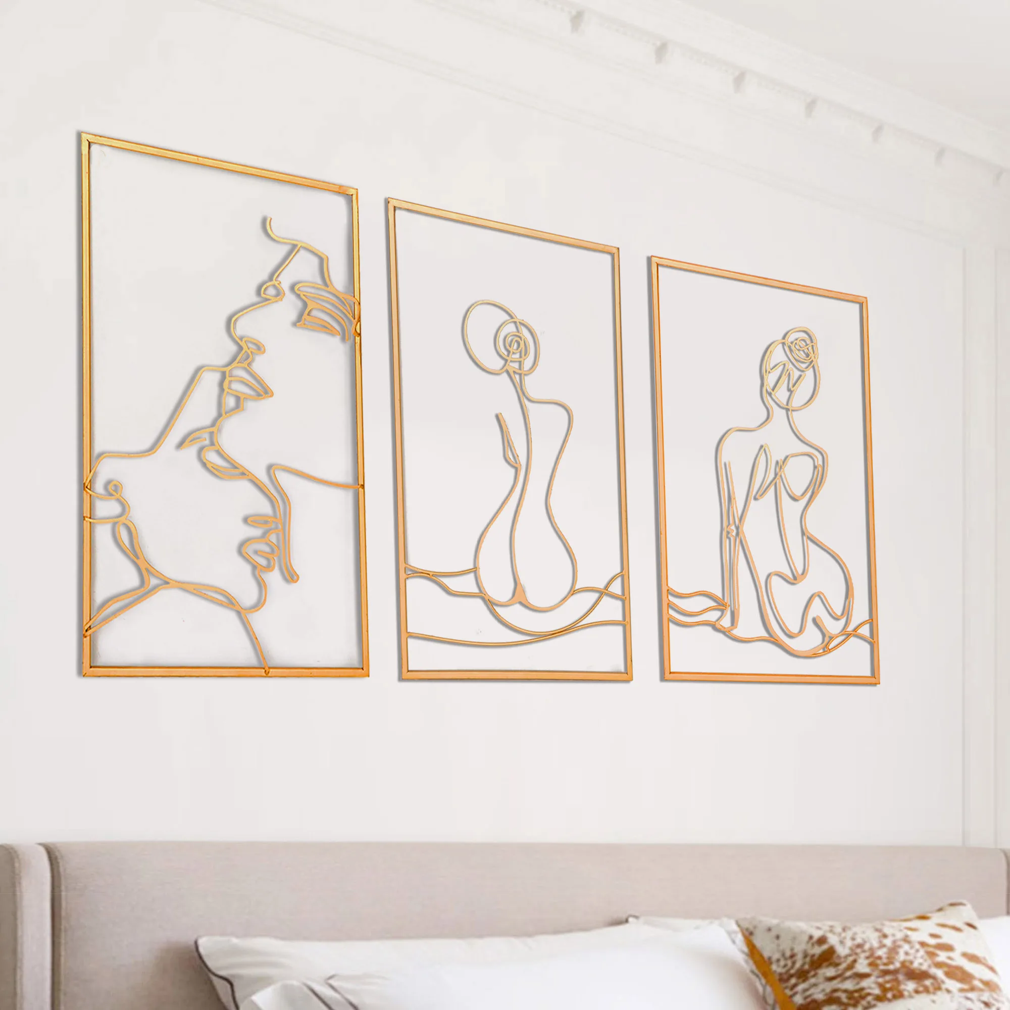 Gold Decor Living Room Bedroom Minimalist Modern Abstract Line Wall Home Decor Real Thicker Metal Art Wall Decor