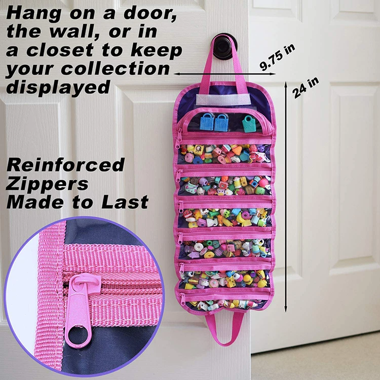 Purple Fabric Hanging Toy Storage Organizer Bag with 7 Packets for Kids