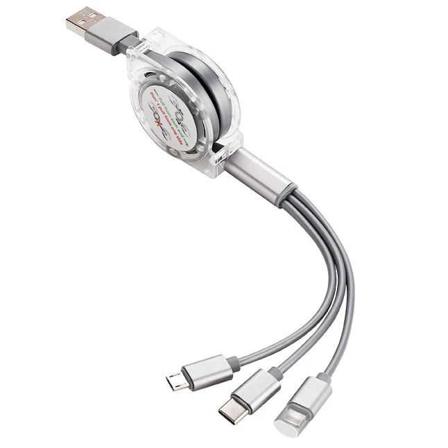 Logo Custom Gift Universal Retractable USB Fast Charging Cable 3 in 1 Multi Function Cell Phone Charger Cord