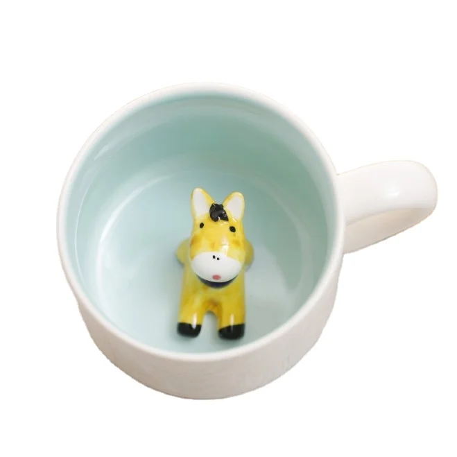creative design Hidden 3D animals ceramic coffee mug with spoon and lid