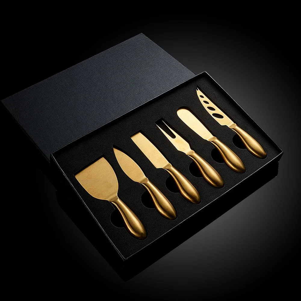 High End 304 Stainless Steel Cheese Shaver Spreader Fork Gold Cheese Knife Set (1600341990735)