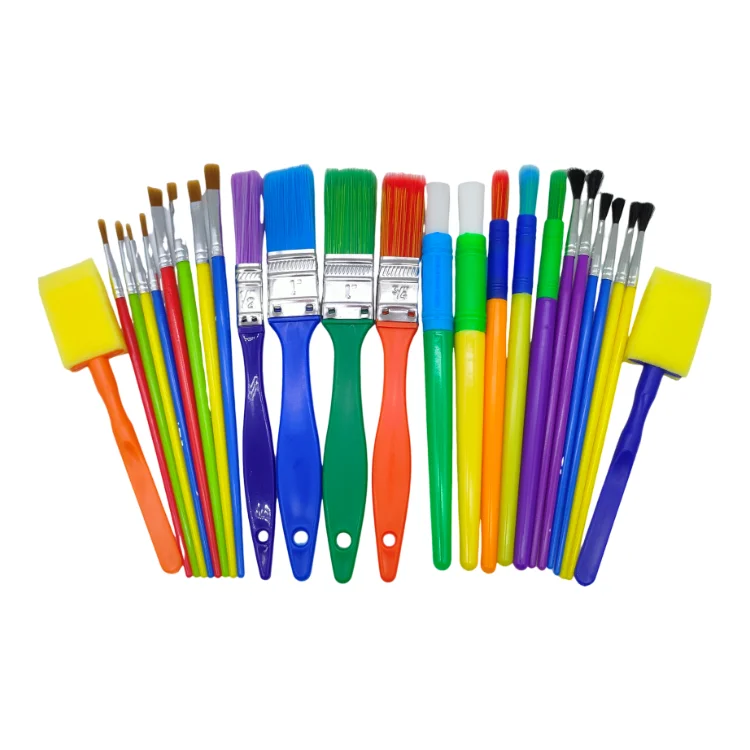 Big set 21pcs mixed paint brushes artist foam brush with colorful plastic wood body for watercolor oil acrylic painting