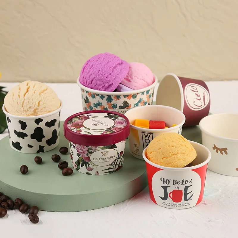 3oz 4oz 5oz 6oz Recyclable Compostable Single Wall Ice Cream Cup Paper Disposable Take Away Small Pink Ice Cream Cup