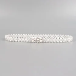 New pearl accessories ladies three leaves fashion buckle head pearl  elastic belt  waist chain