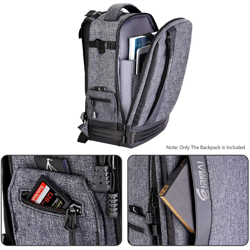 
Camera Backpack Large Size Photography Bag for Canon Nikon DSLR, 13.3' Laptop,Tripod (Grey) 