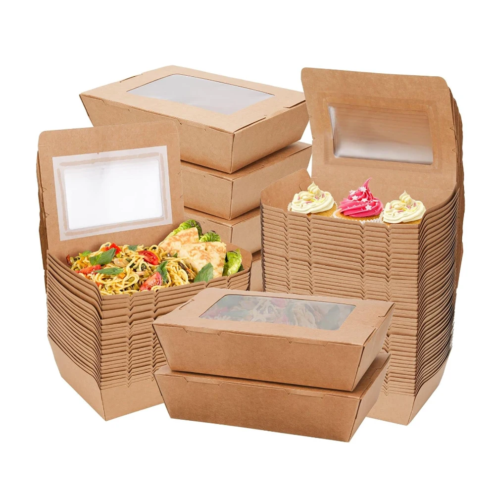 Disposable Rectangle Kraft Paper Take Out Food Container