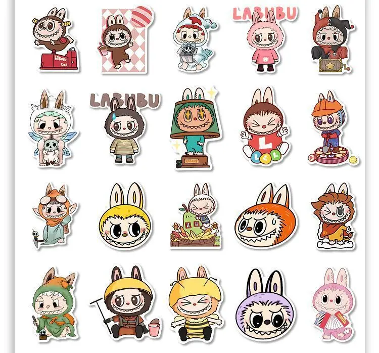 80pcs/Pack Art Cartoon Funny Labubu Waterproof Sticker Cute Water Bottle Laptop Skateboard Scrapbook Anime Accessories