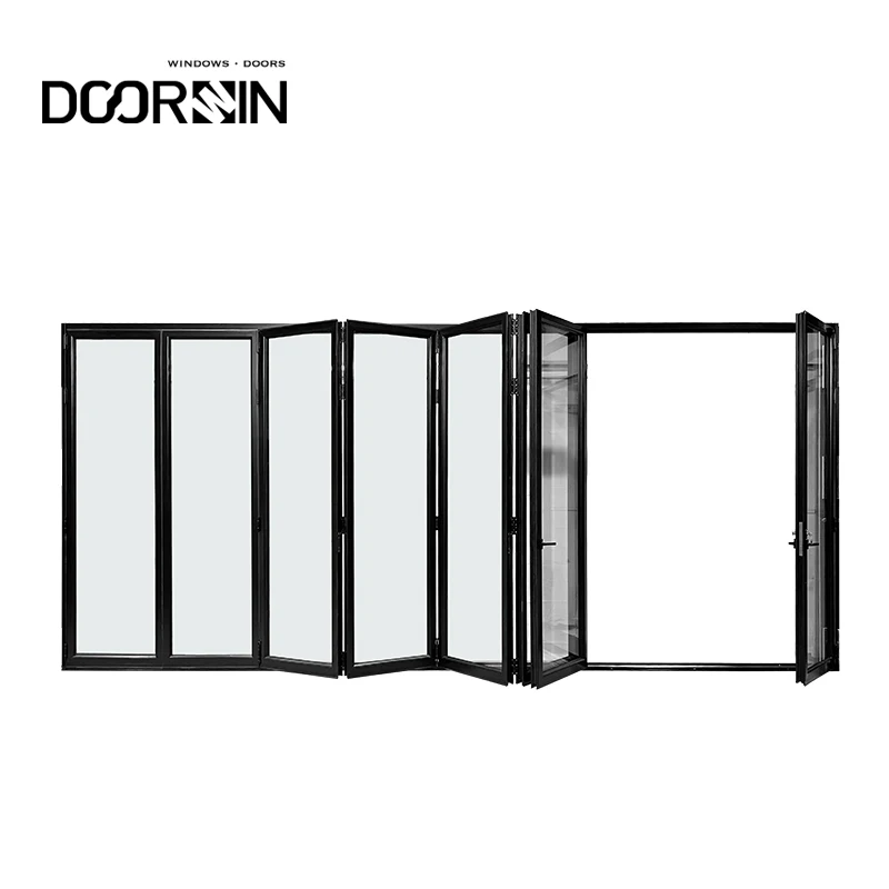 Doorwin High Quality Aluminum Double Entrance Doors Windproof Thermal Break Triple Glazed Bifold Doors