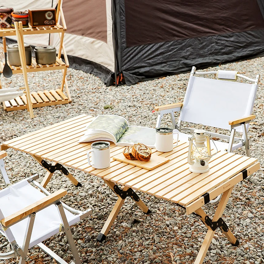 Wholesale Wood Aluminum Camping Portable Adjustable Picnic Durable Roll Top Up Folding Table For Outdoor