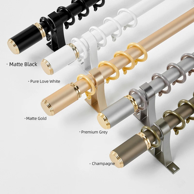 2023 double supports extendable black iron metal curtain rod poles for windows