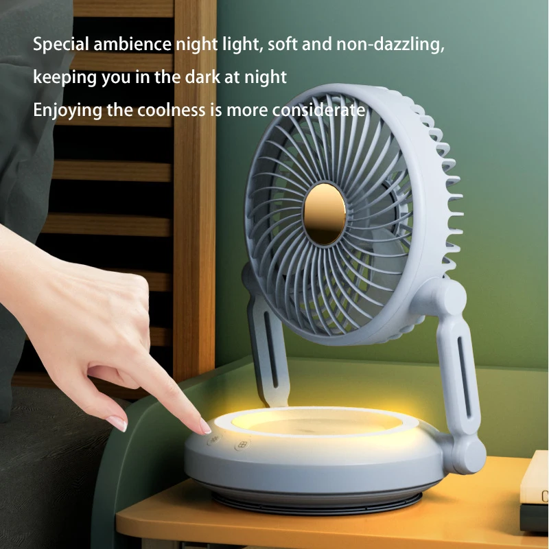 Desktop Wall Hanging Fan Folding Control Shaking Head Household Atmosphere Light Electric Fan Storage for Kitchen Bathroom