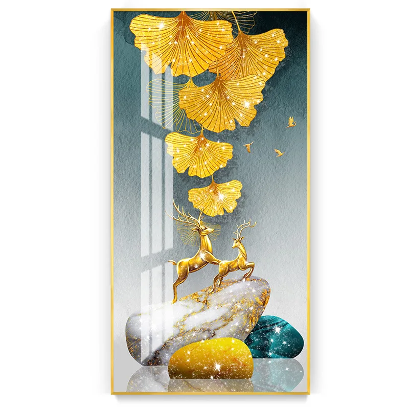 Wholesale porch decorative painting Feather and deer Wall Art Crystal Porcelain Painting home decoration