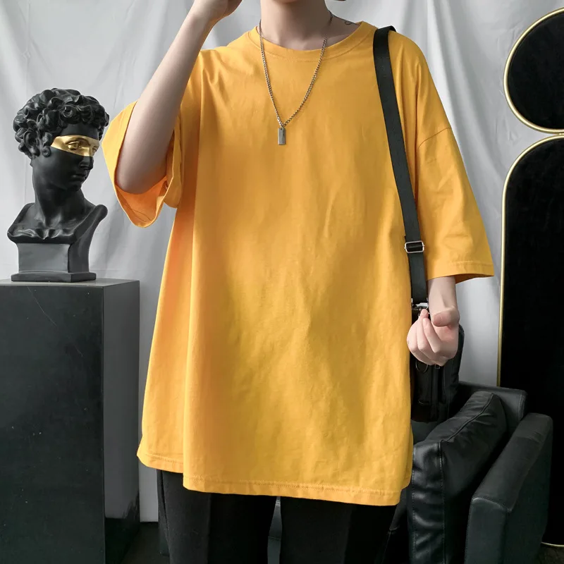 
Custom Solid Color Short Sleeve Loose and Simple Student Korean Style Plain Homme Man T-shirt 